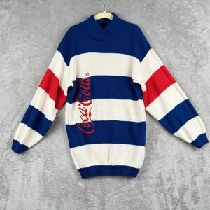 Coca-Cola Mock Neck Sweater Youth L Striped Retro USA Made‎ VTG 80s Grunge RARE